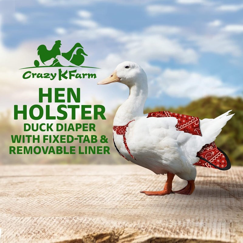 Holster Hen Wrap-Around Duck Diaper with Removable Liner & Adjustable Tab – Pekin Duck Diapers for Pet Ducks,Bird Diaper, Duck Accessories – Durable, Secure Fit, Easy-to-Wear - Made in USA-Red Bandana - Image 2